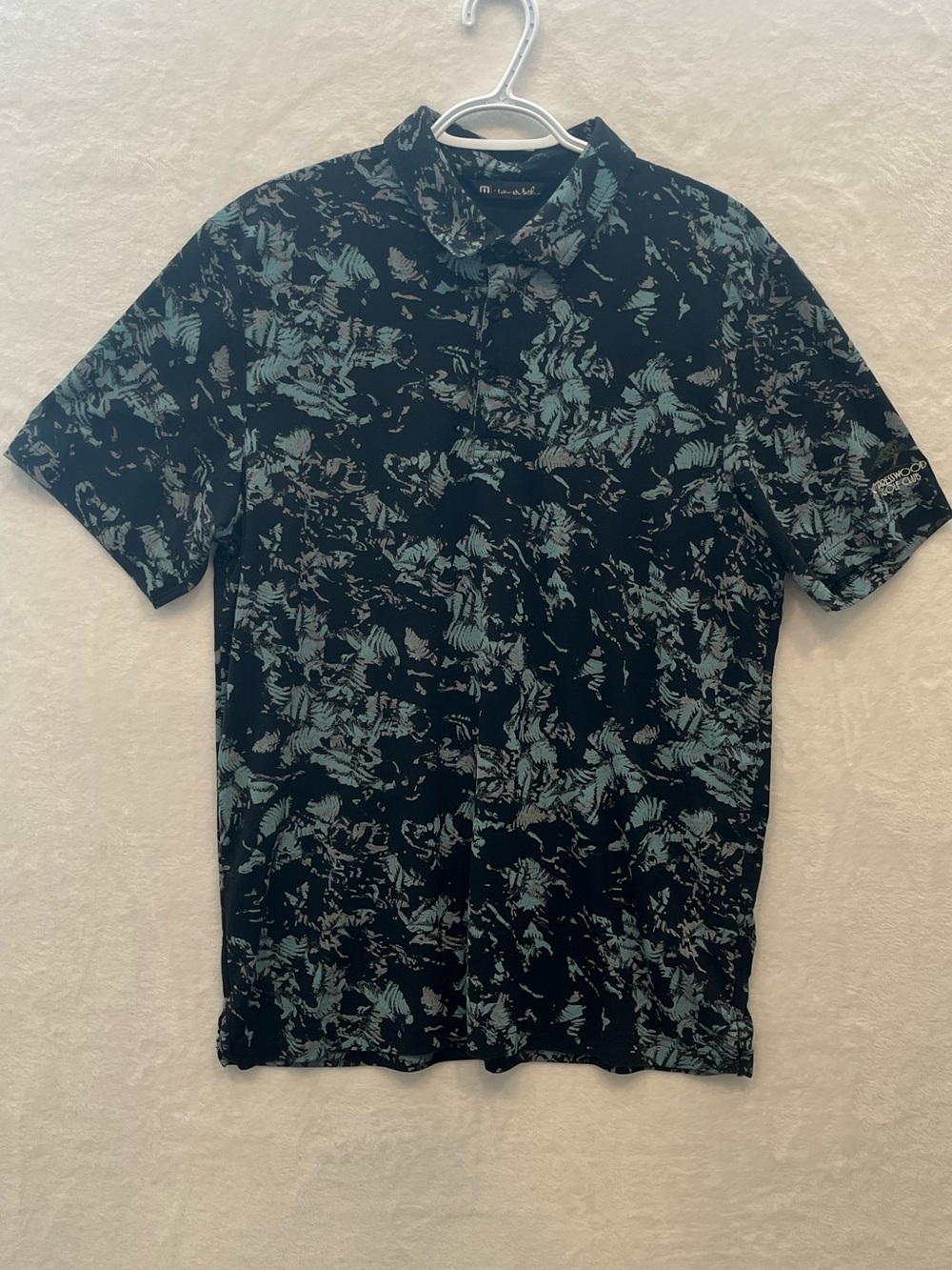 Travis Mathew Mens Black / Aqua / Gray Floral Leaf Golf Polo Shirt Size XL